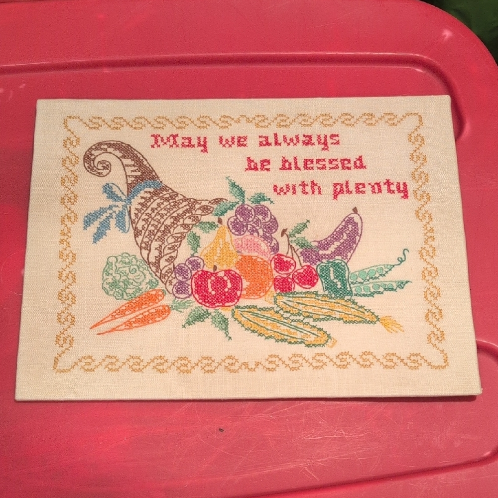 Colorful Cornucopia Embroidered/ cross stitch Wall Art